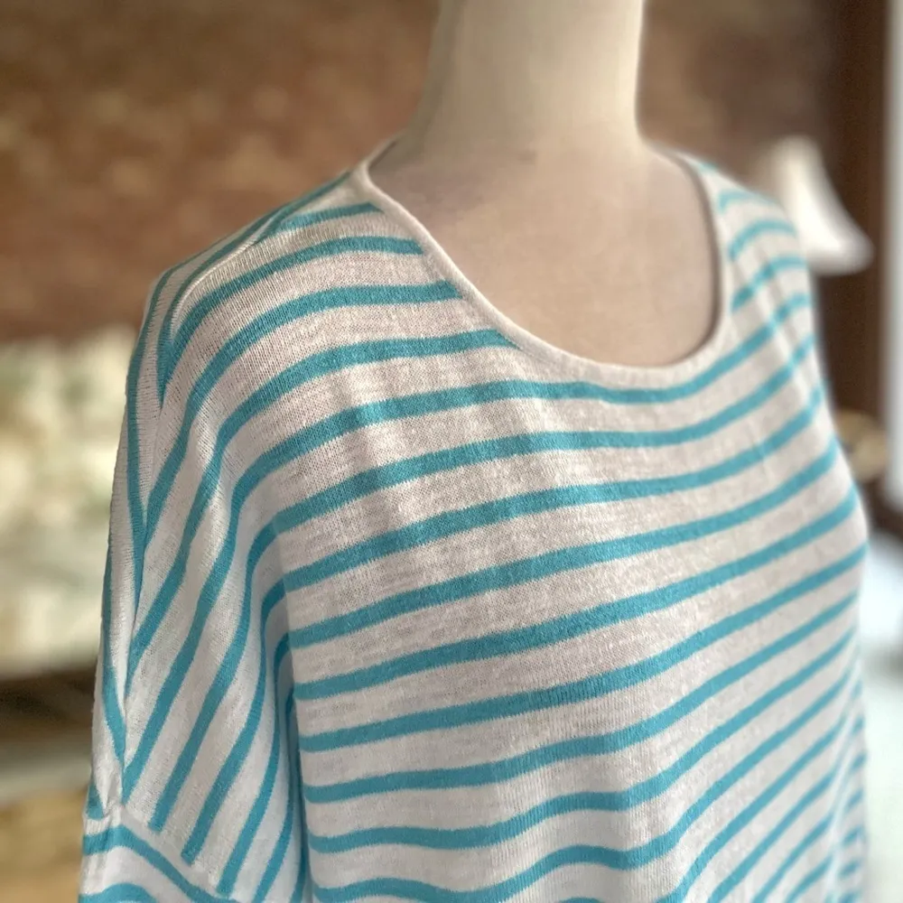 J. Jill Top Striped Linen Blend 3/4 Sleeve Blue White LP Casual Nautical Preppy Size undefined - Image 13