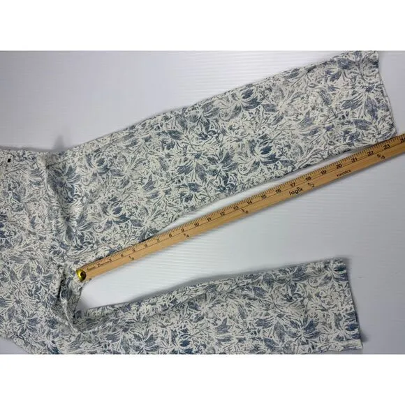 Mario Serrani White & Blue Floral Print Pants with Decorative Rivets S - Image 2