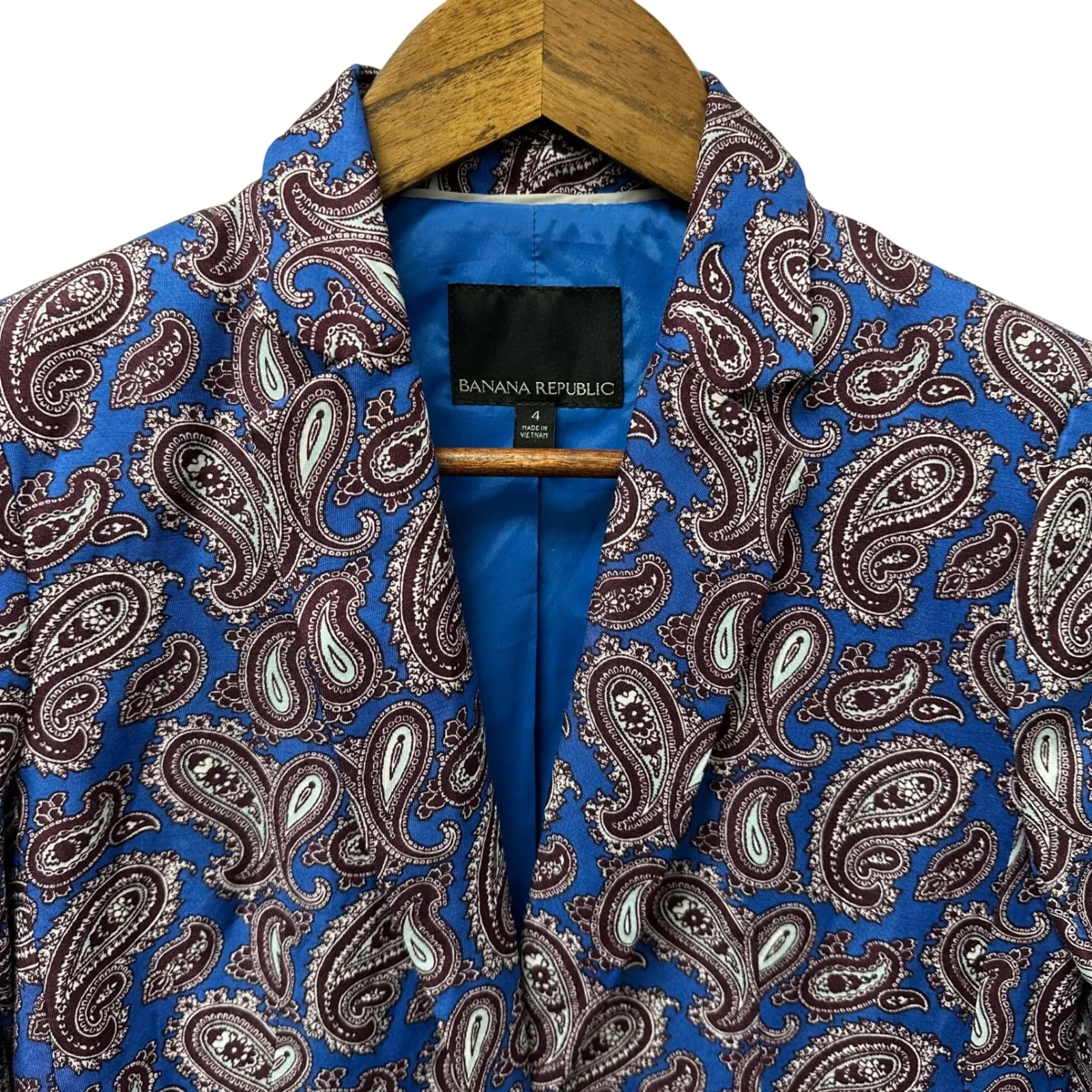 Banana Republic Paisley Print‎ Cobalt Blue Blazer Size 4 - Image 3