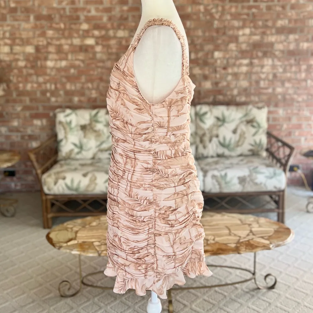 Ted Baker London Dress 16 NWT Palm Tree Print Light Pink Ruched Mini Cocktail - Image 7