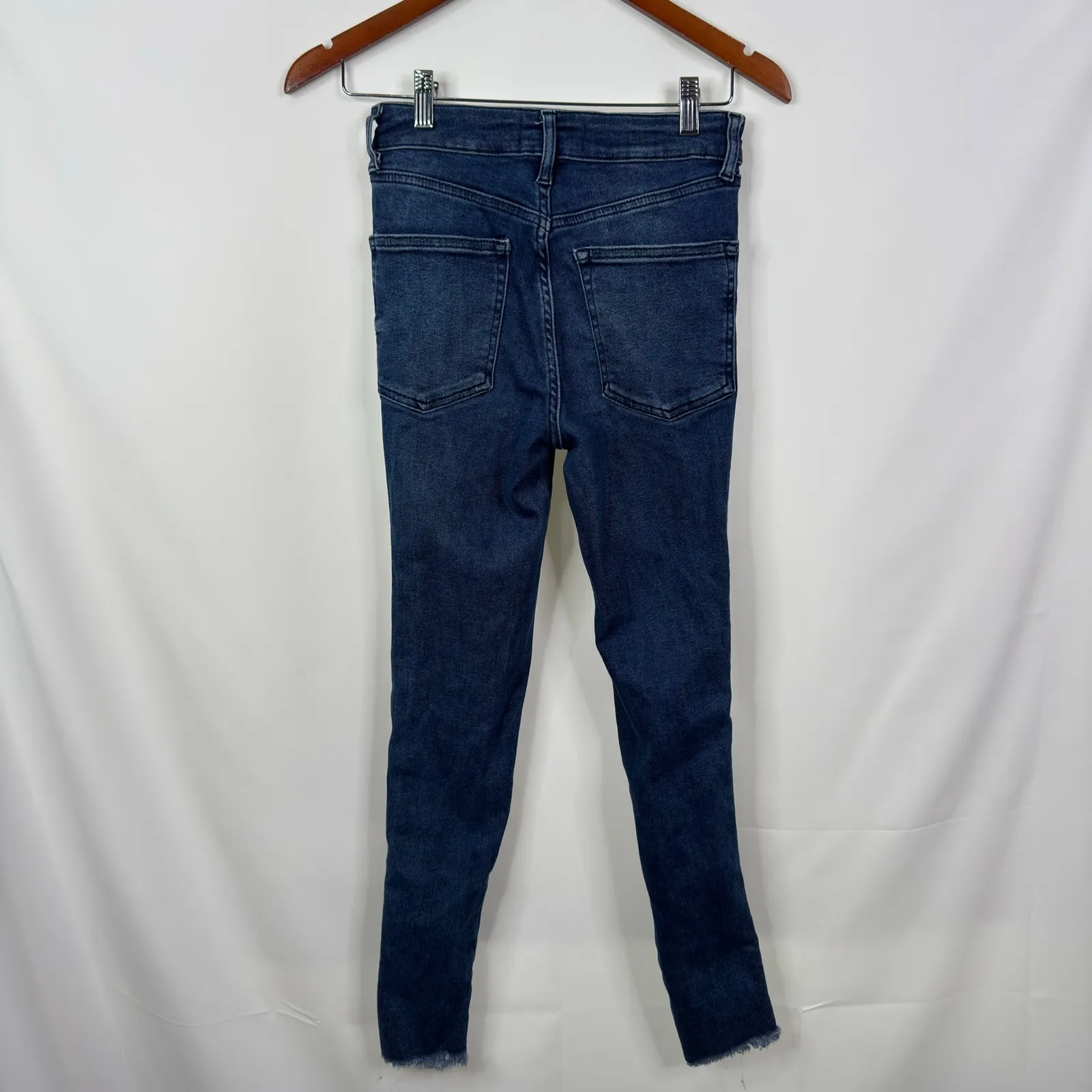 We The Free Denim Jeans Women Size 27 High Rise Skinny Ripped Frayed Blue - Image 5