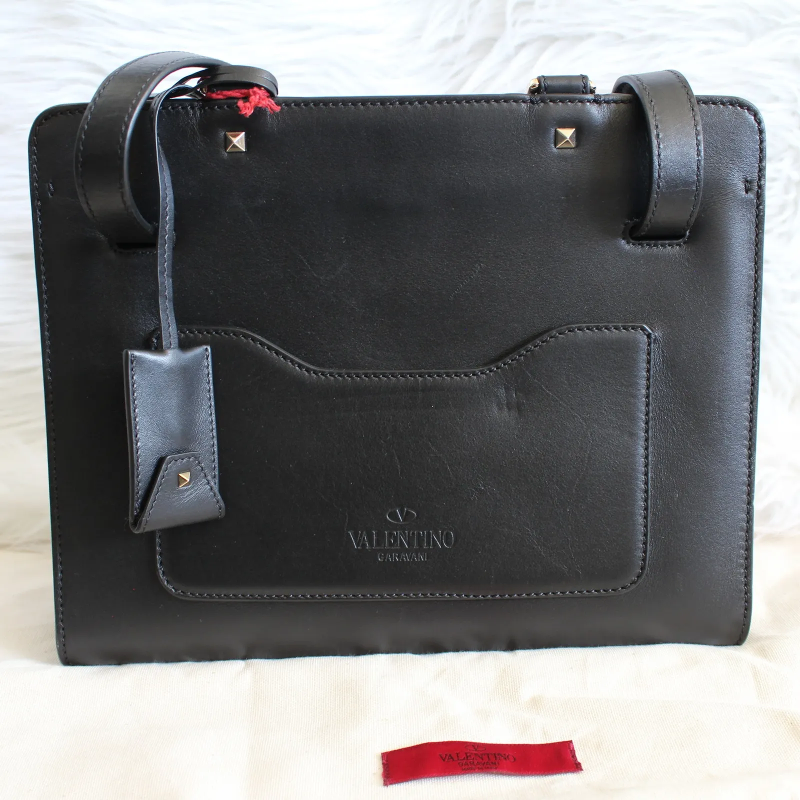 Valentino Joylock Black Leather Floral Applique Rockstud Satchel Shoulder Bag - Image 3