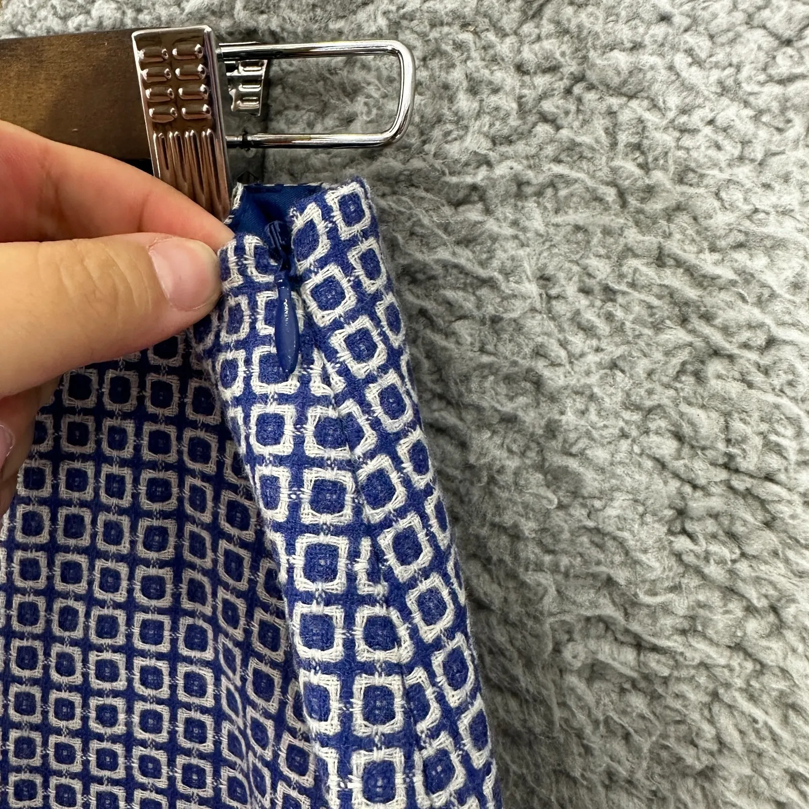 Boden Skirt 6 Blue White Wool Linen‎ Blend Mini Geometric Print Preppy Mod Retro - Image 6