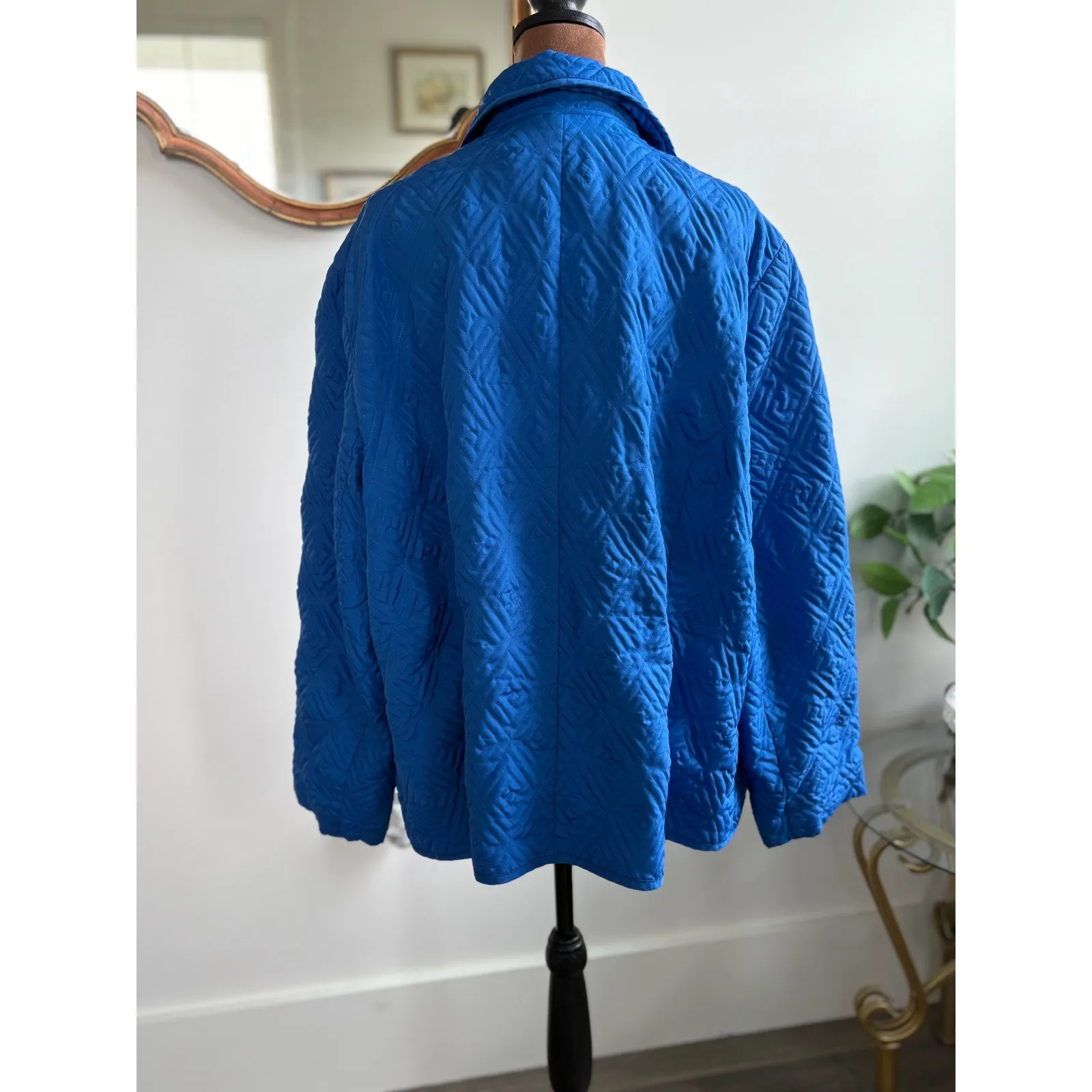 Requirements Woman Quilted‎ Jacket Blue Button Front Collared Coat - Image 3