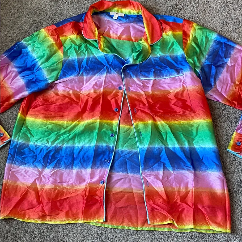 BP  Satin Multicolor Button Down Long Sleeve Blouse SIZE S - Image 2