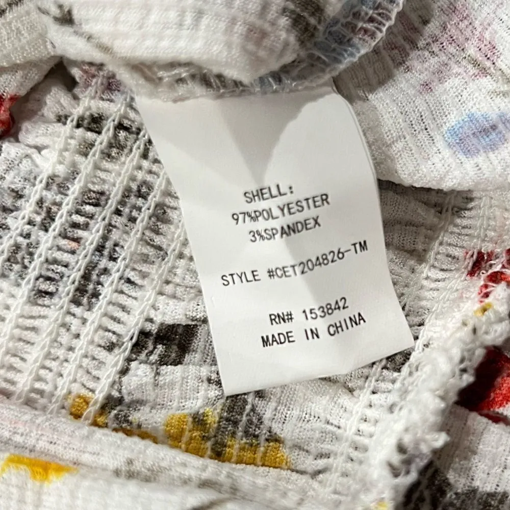 Melloday White Floral Ruffle Bottom Blouse Women’s Small - Image 3