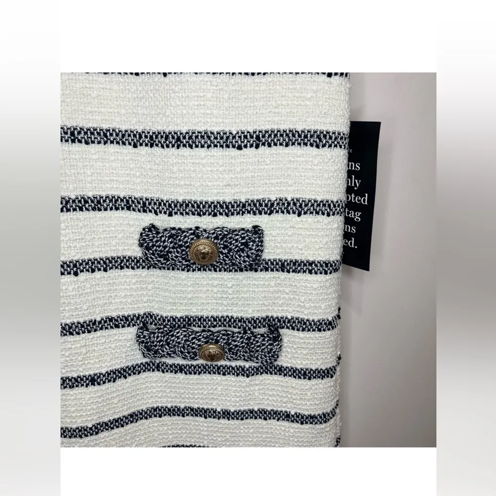 Tuckernuck Jackie Tweed Shift Dress S NWT Navy Stripe Bouclé Classic Sleeveless - Image 9