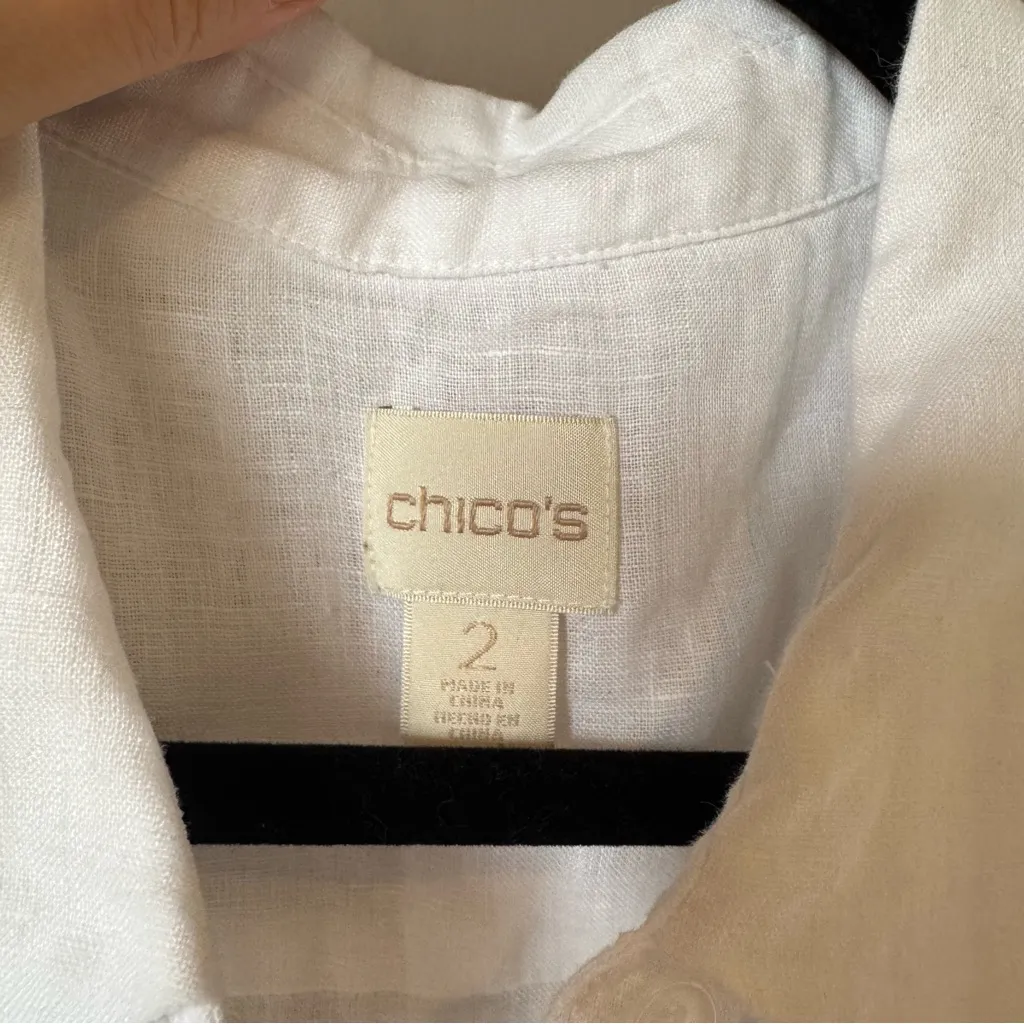 Chico’s Women’s 100% Linen Sleeveless Long Button Down Tunic Blouse Size‎ 2 - Image 2