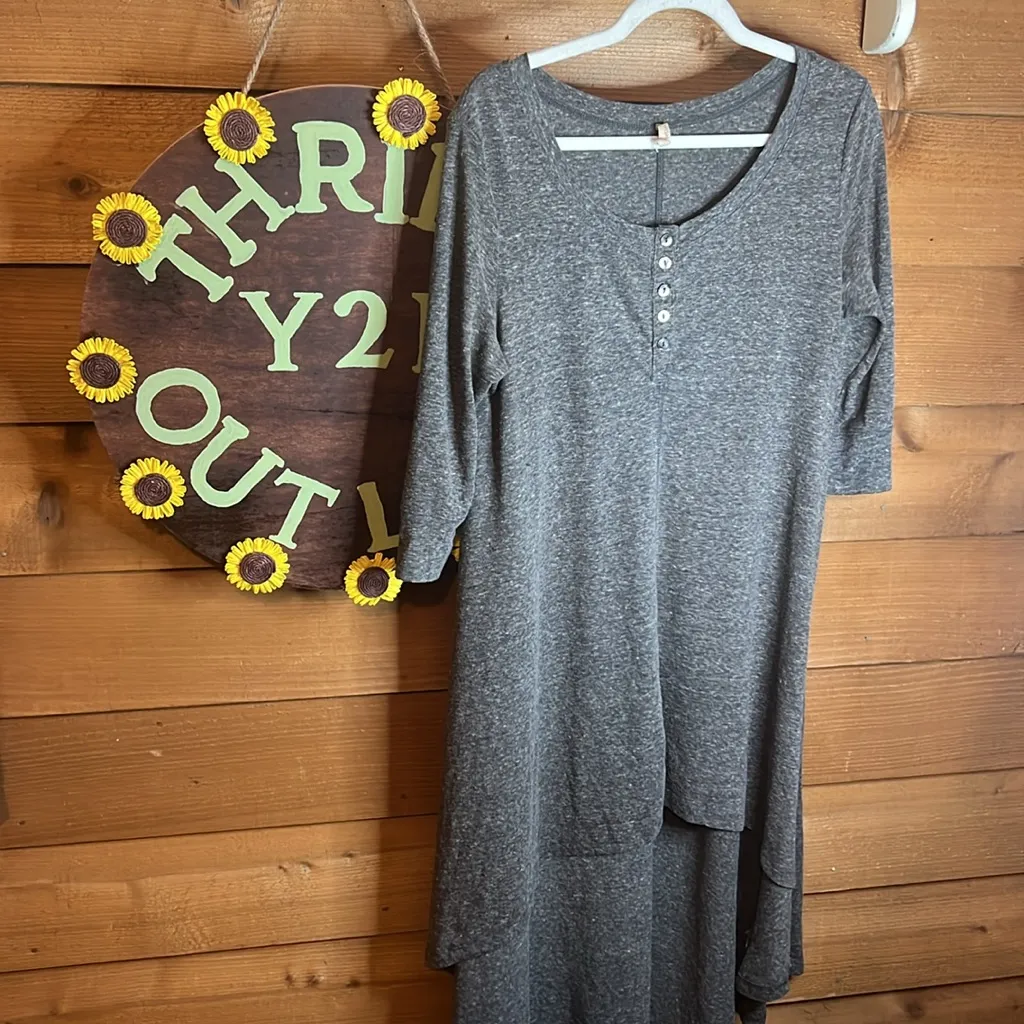 Wishlist Cotton Grey High Low Maxi Tunic T Shirt Dress Button Scoop Neck Long - Image 4