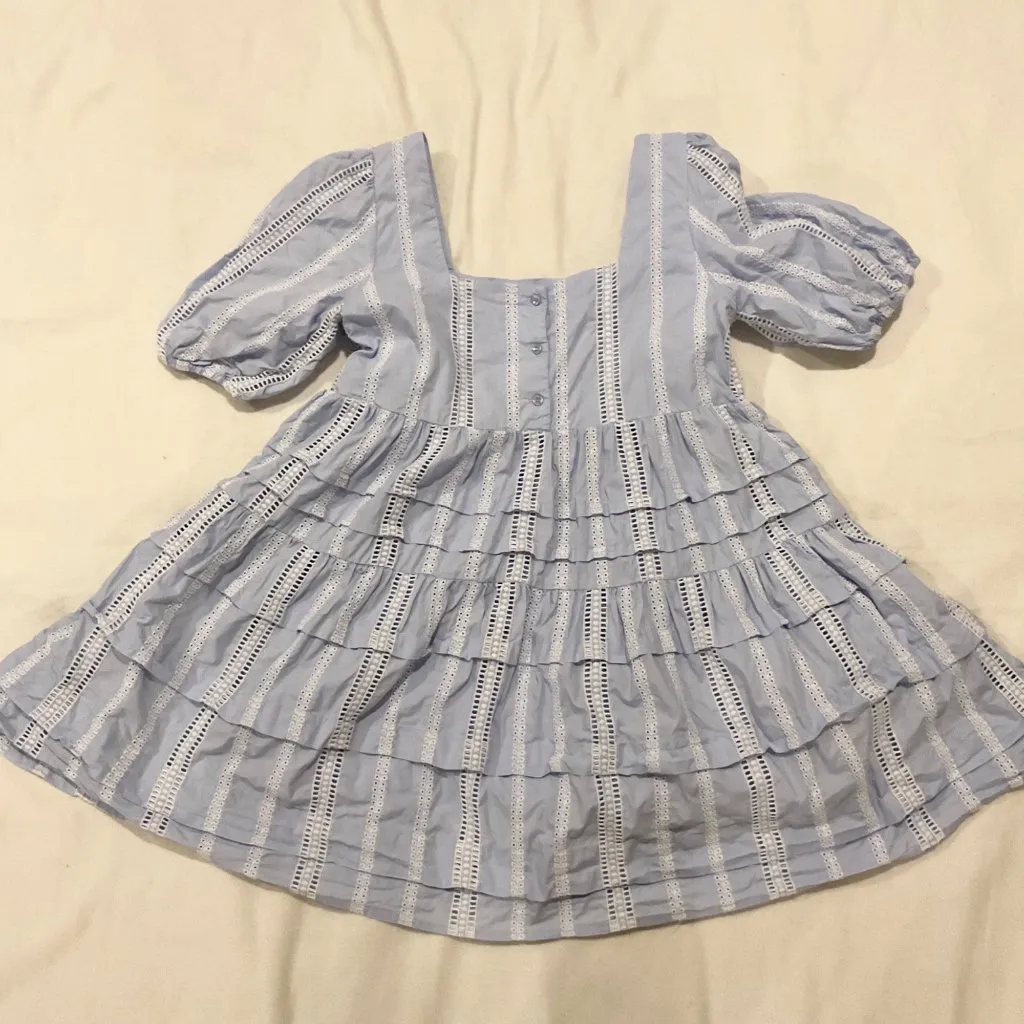 Maje square neck high waist blue cotton blend lace mini dress 3 bust36 maternity Size 4 - Image 5