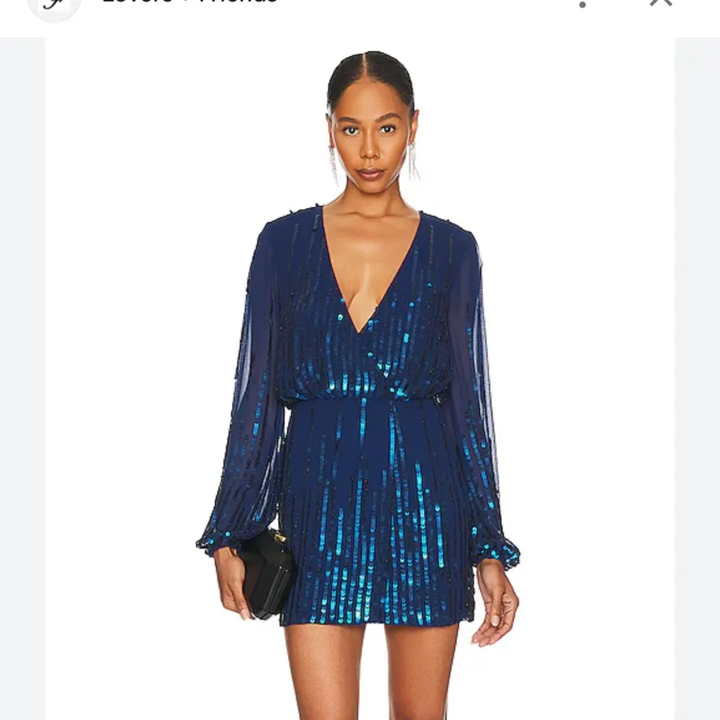 Lovers And Friends Poppy Blue Sequin Embellished Plunge Neck Mini Dress Size - Image 2