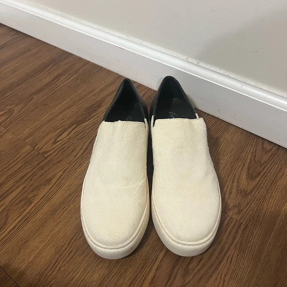 Free People White Calf Hair Varsity Slip On Sneakers Size 38 EU - Image 3