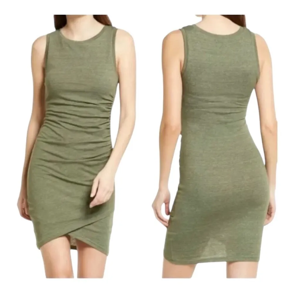 LEITH womens large Ruched Olive Green Midi Dress​ - Image 2