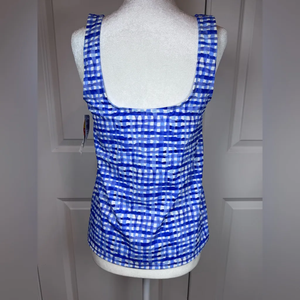 LL Bean SunSmart Tankini Top UPF 50+ Cobalt Gingham Resortwear Swim Tank Size 10 - Image 8