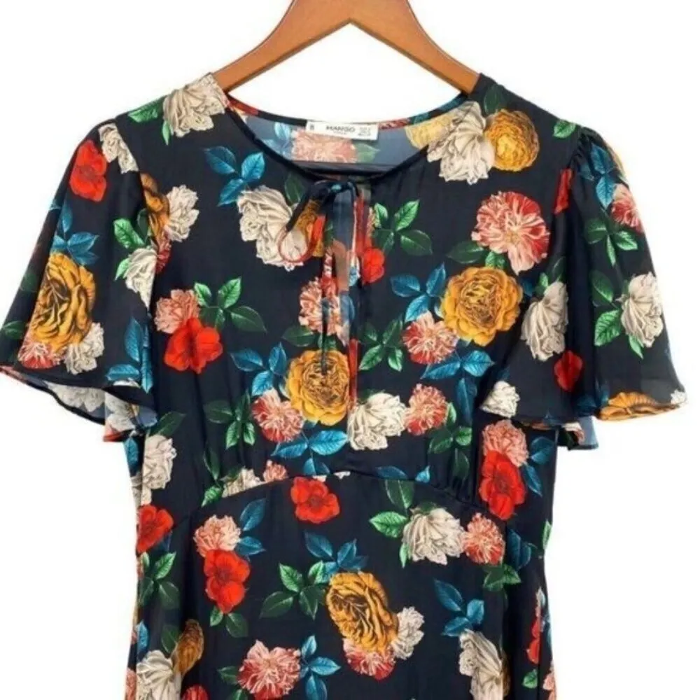 Mango Floral Black Satin Midi Dress - Image 5