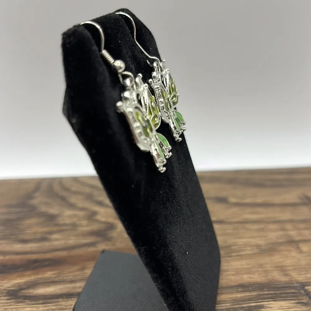 Butterfly Drop Earrings Silver tone and Green Enamel Butterfly 🦋 - Image 6