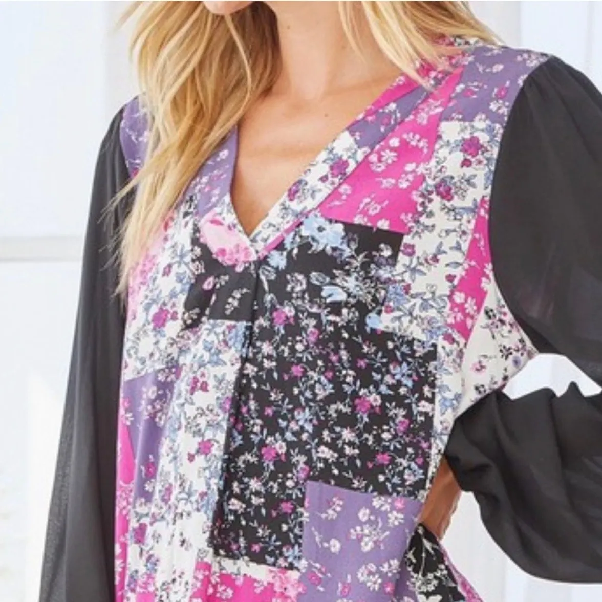 Andree by Unit Womens Patchwork‎ Floral Blouse Sz L Boho Festival Colorful Artsy - Image 16