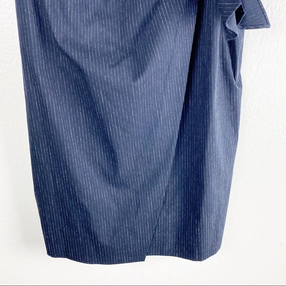 TAILORED REBECCA TAYLOR Pinstripe Faux Draped Wrap Style Sleeveless Lined Dress - Image 10