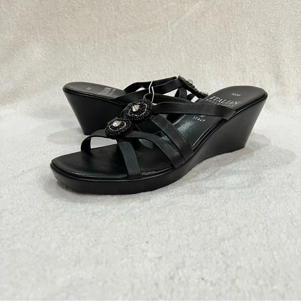 Italian Shoemakers Whitney Black Embellished Wedge Sandal Sz 10 - Image 8