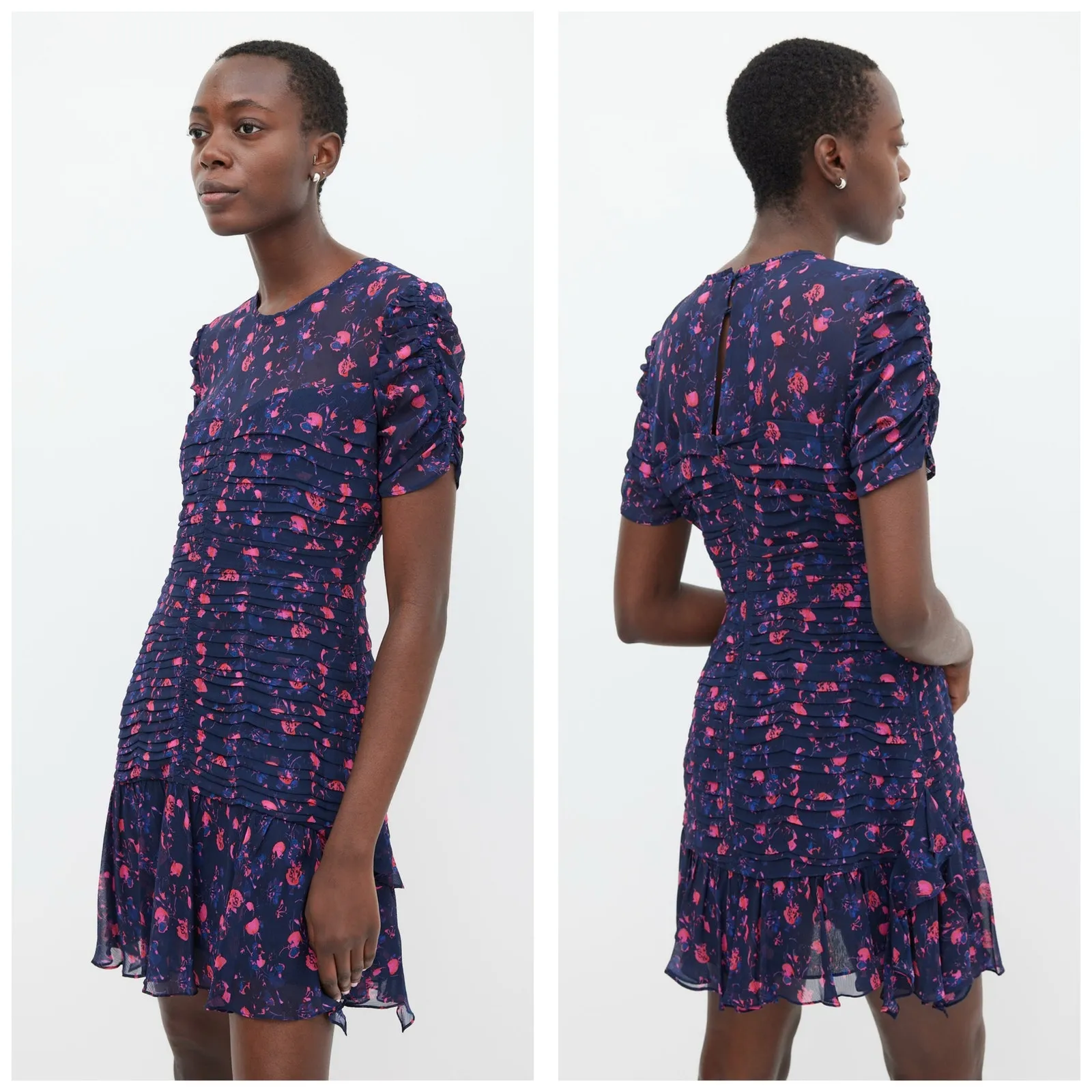 Tanya Taylor Falling Floral Carti Dress Size 10 Purple Silk Ruched Cocktail - Image 13