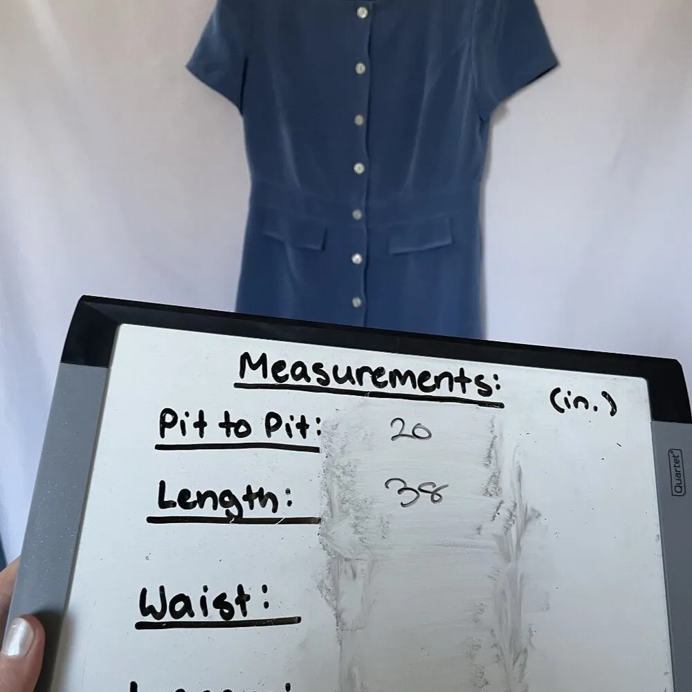 Talbots Vintage blue silk midi dress button down square neckline pockets size 12 - Image 4