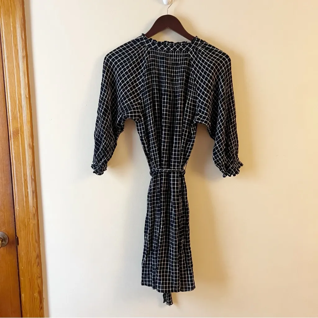 Anthropologie Maeve Sara Smocked Belted Tie-Waist Navy Plaid Shirt Dress XS - Image 8