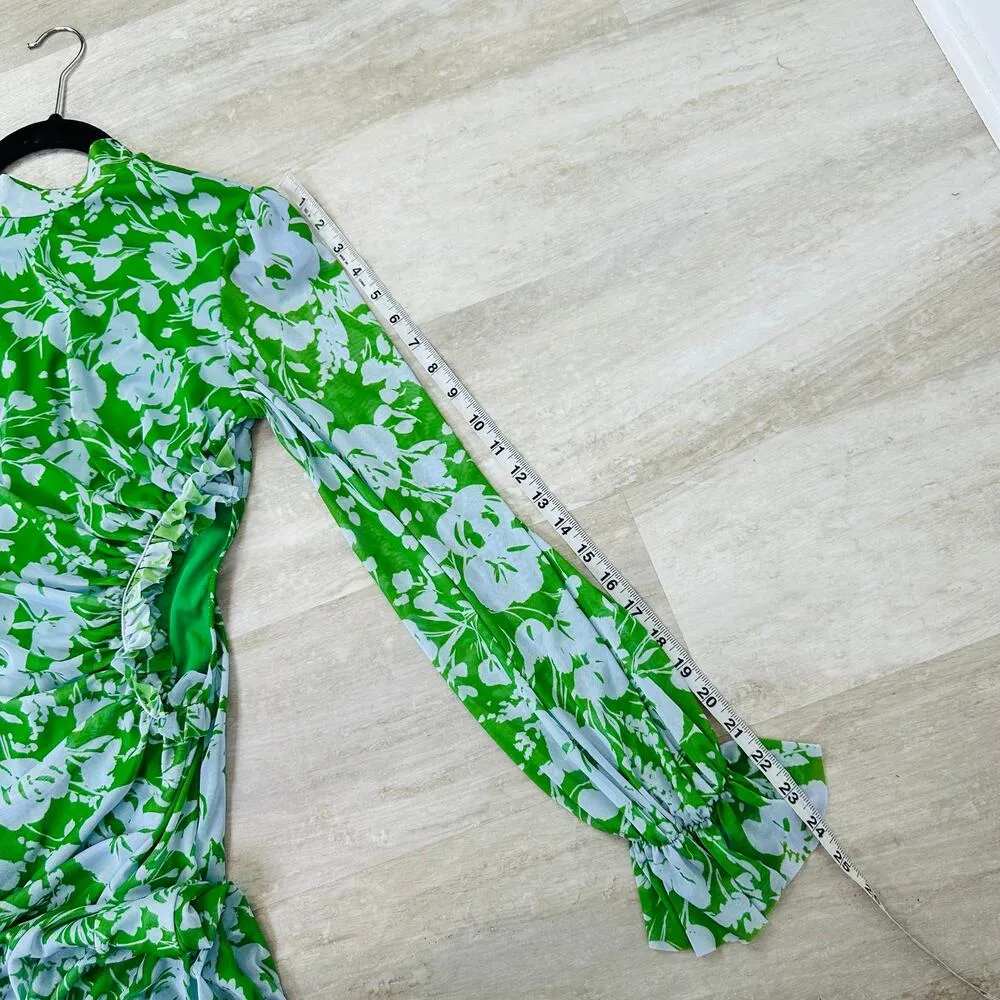 ASOS mesh long sleeve frill mini dress in green and blue floral - Image 12