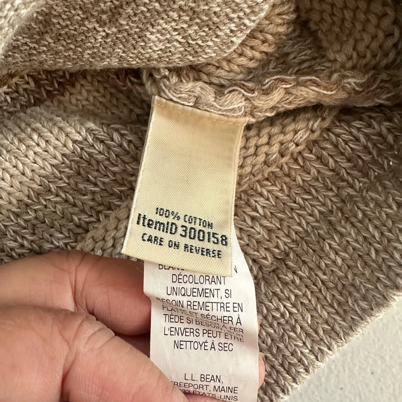 LL Bean Striped Knit Full Zip Cardigan Sweater Women Large Beige Coastal Grandma - Image 9