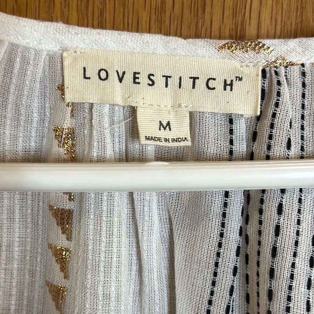 Lovestitch White Crescent Moon Peasant Top Blouse Relaxed Fit w/Glitter Threads - Image 4