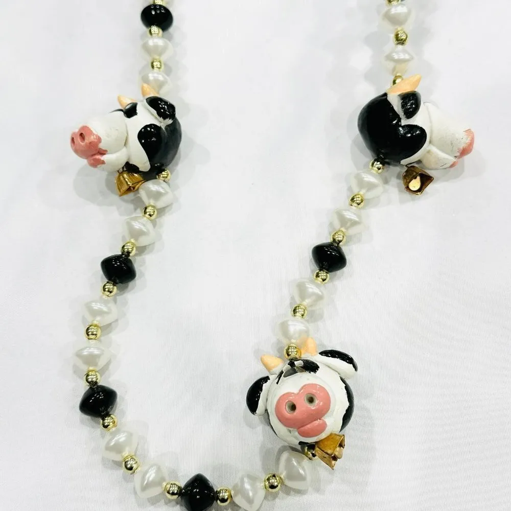 Mardi Gras Black & White Cows Cowbells Parade Party Beads Necklace - Image 2