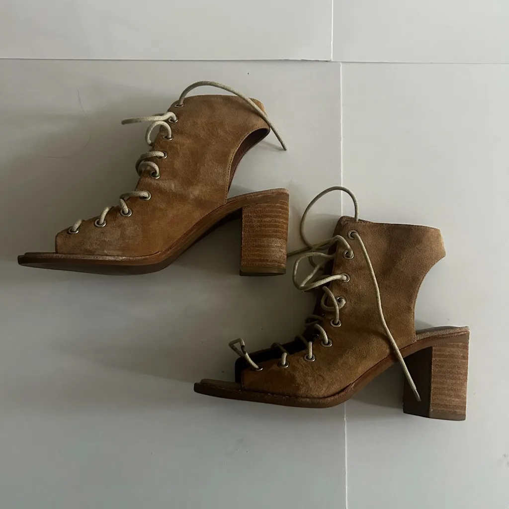Jeffrey Campbell for Free People Suede Lace Up Open Toed Booties - Image 5