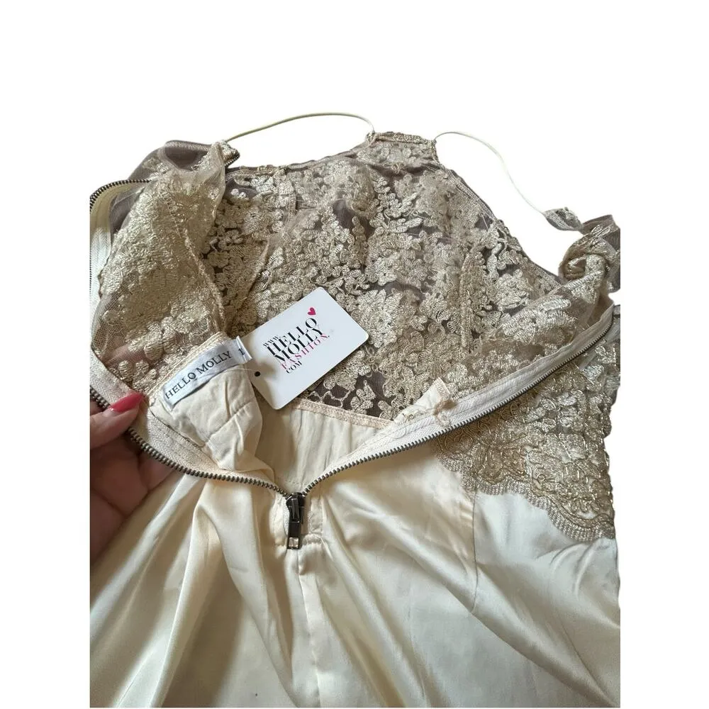 NWT Hello Molly Champagne Satin and Lace Halter Cocktail Dress - Size 12 - Image 3