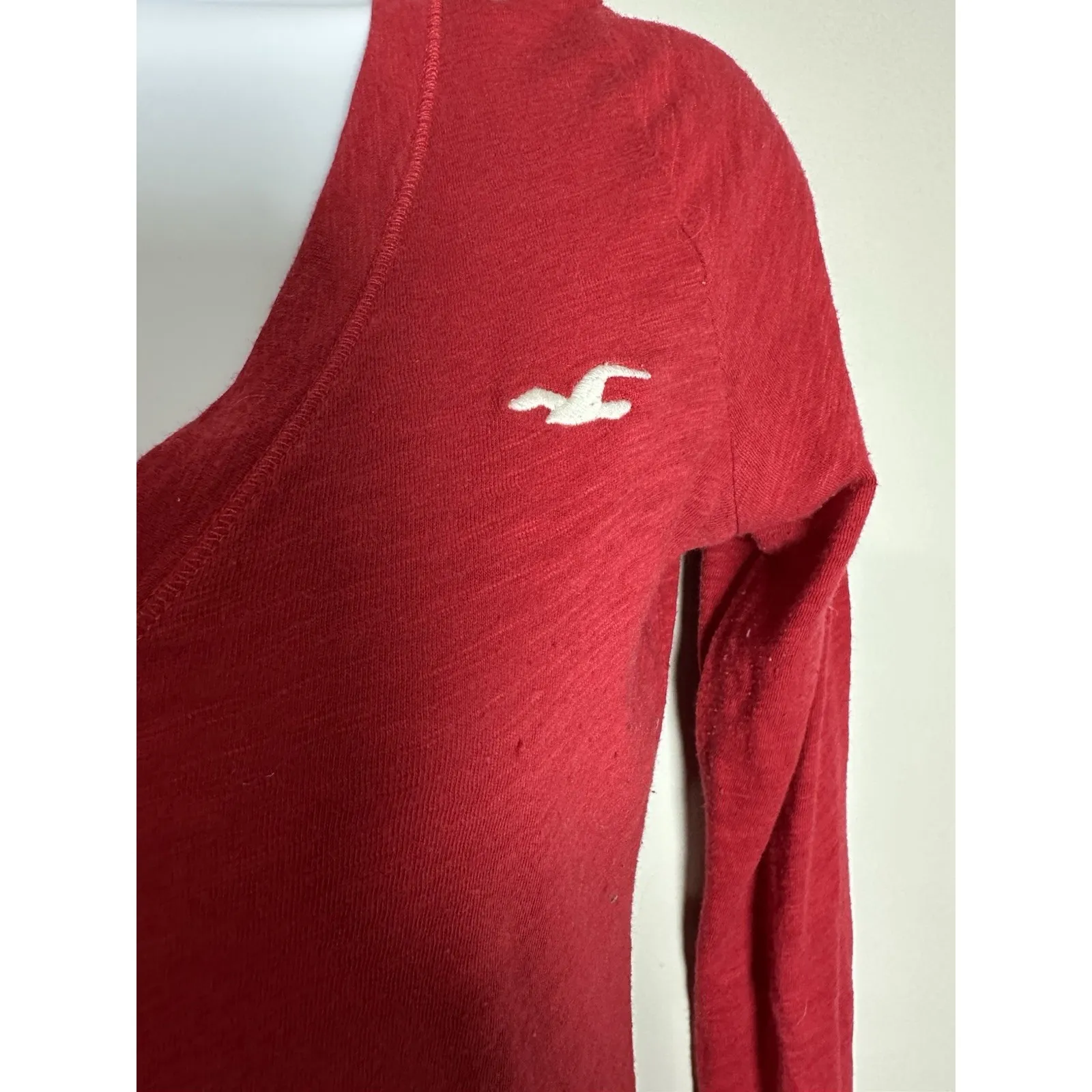 Vtg Hollister Red Long Sleeve V-Neck Top - XS - Y2K Mall Goth Coquette - Image 2