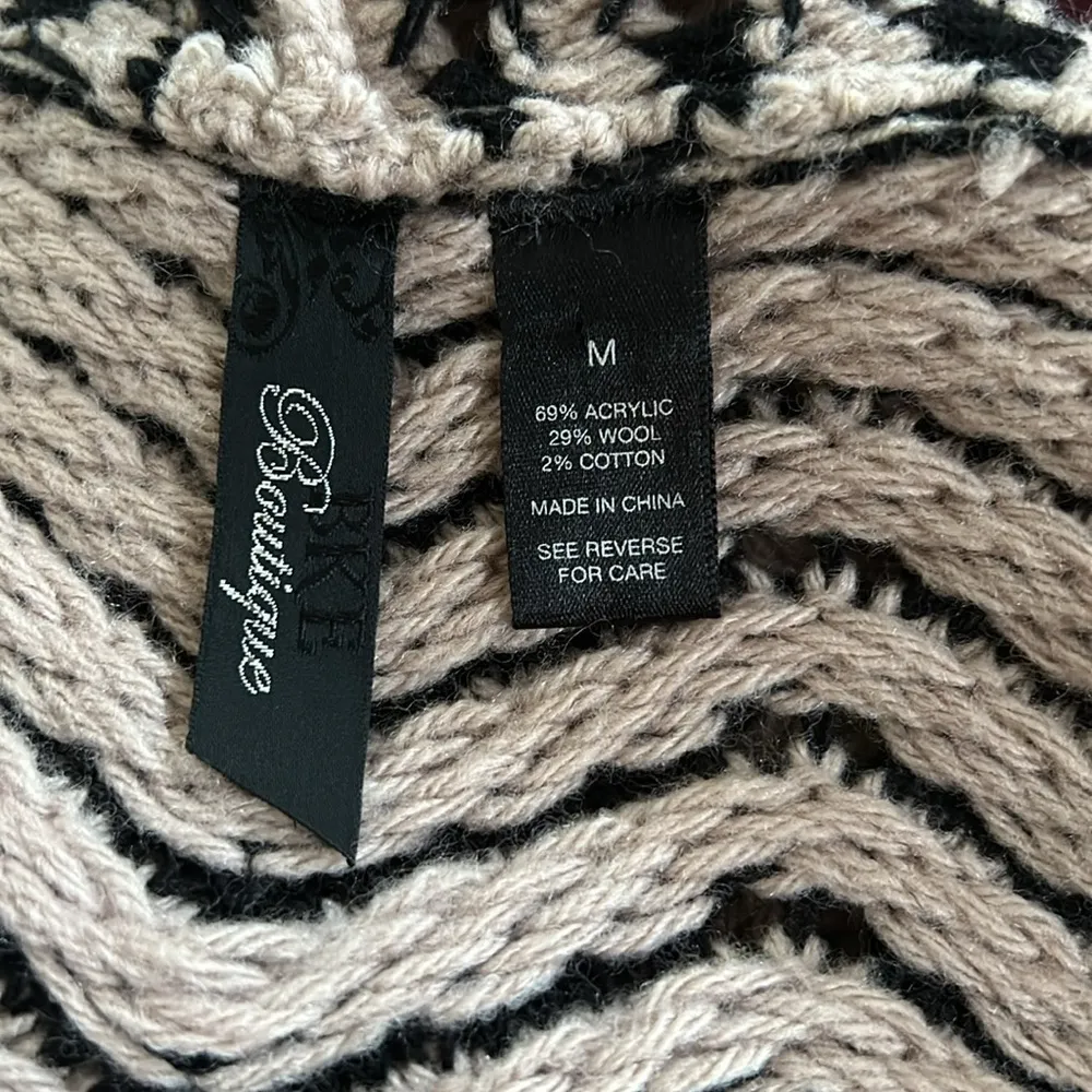 Tan /Black Chunky knit Wool Blend Long Cardigan Wrap Sweater sz M Black Size M - Image 8