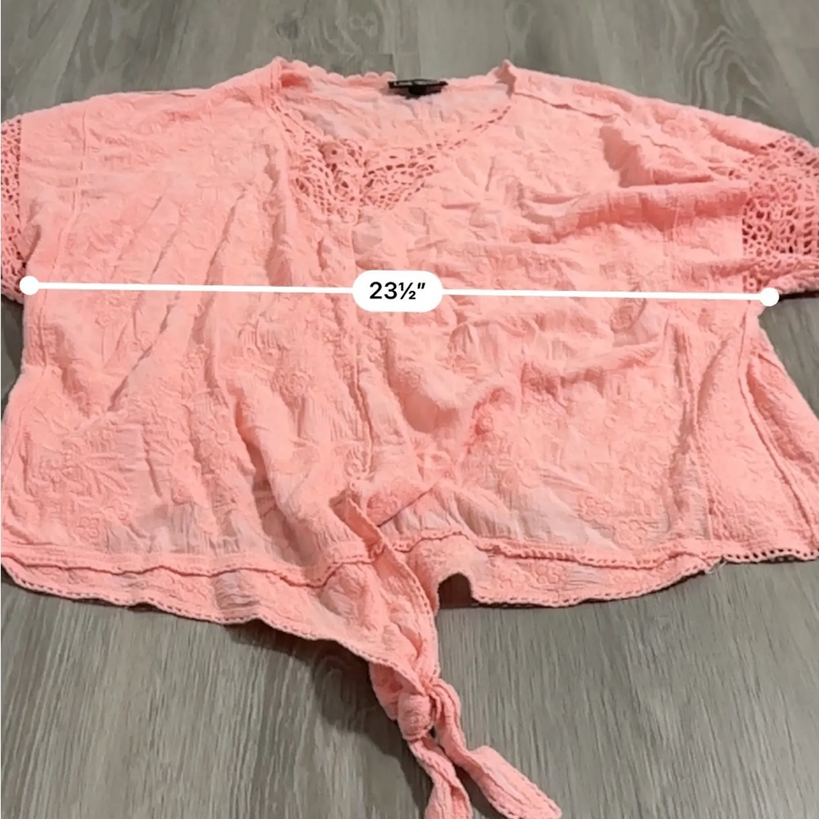 Lane Bryant Light Pink Tie-Hem Lace Crochet Short‎ Sleeve Top Size 22/24 - Image 10