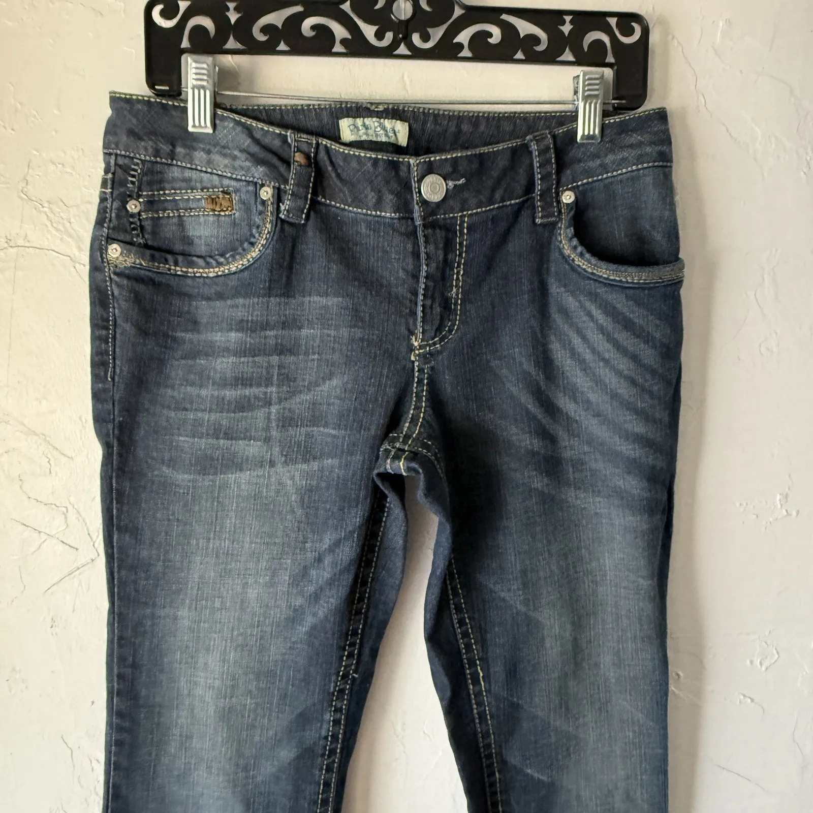 Paris Blues Y2k Jeans Mid Rise 13 Tall Dark Bootcut Embroidered Pockets Denim - Image 3