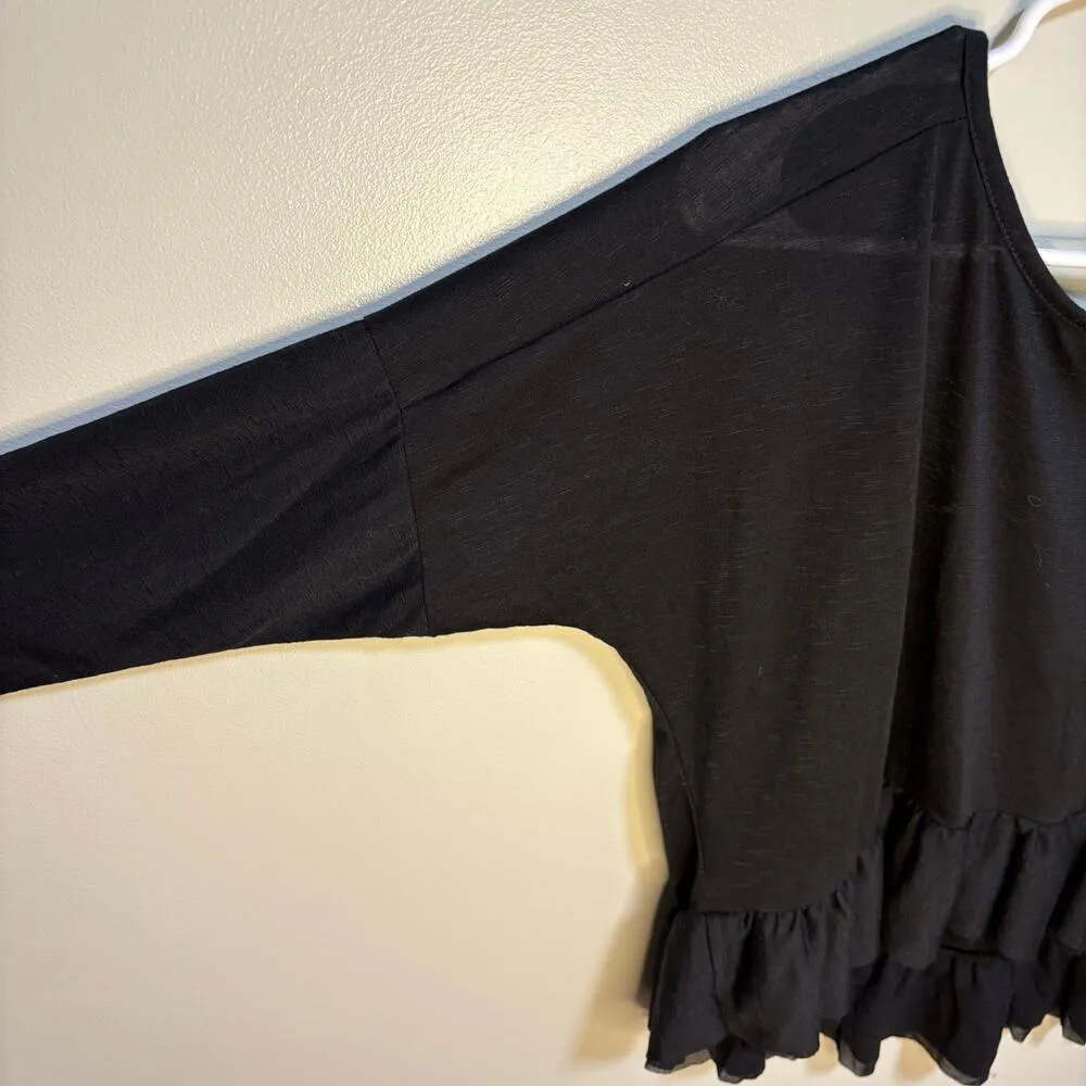 Green Envelope Black Long Sleeve Peplum Blouse Small Cropped Boatneck Staple - Image 8