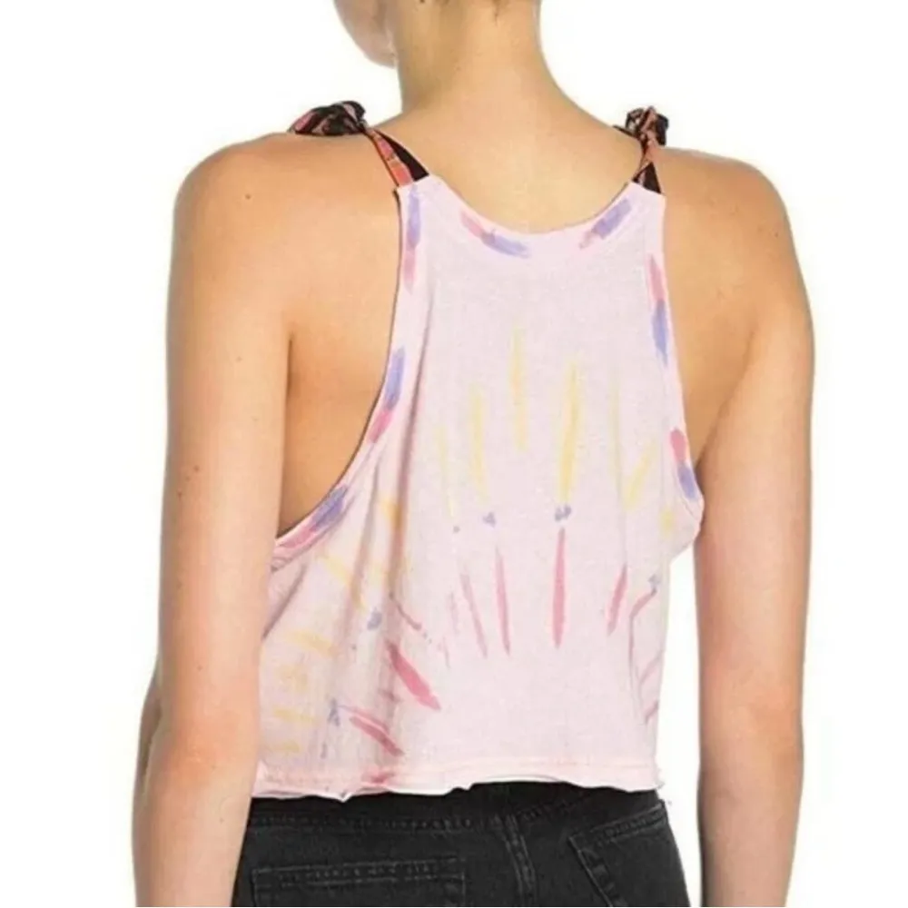 Free People Pink Light Tie-Dye Koa Ribbon Tie Cropped Tank size S - Image 2
