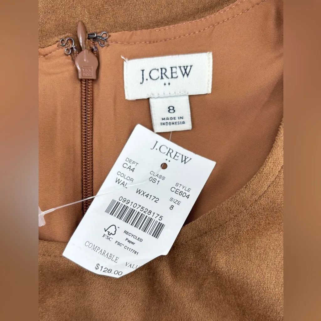 J.Crew Faux Suede Drop Waist Mini Dress Walnut Brown Size 8 - Image 4