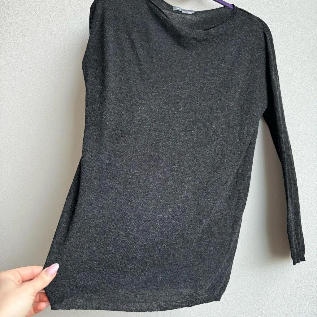 VINCE Mercerized Wool Boat Neck Gray Knit Relaxed Lightweight Sweater Size XS - Image 2