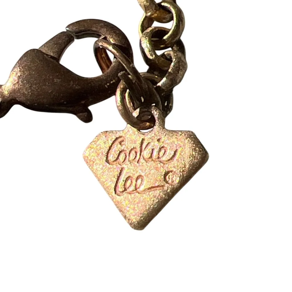 Cookie Lee Gold Tone Long Multi Chain Necklace Heart Key Fleur-De-Lis Charms 42" - Image 5