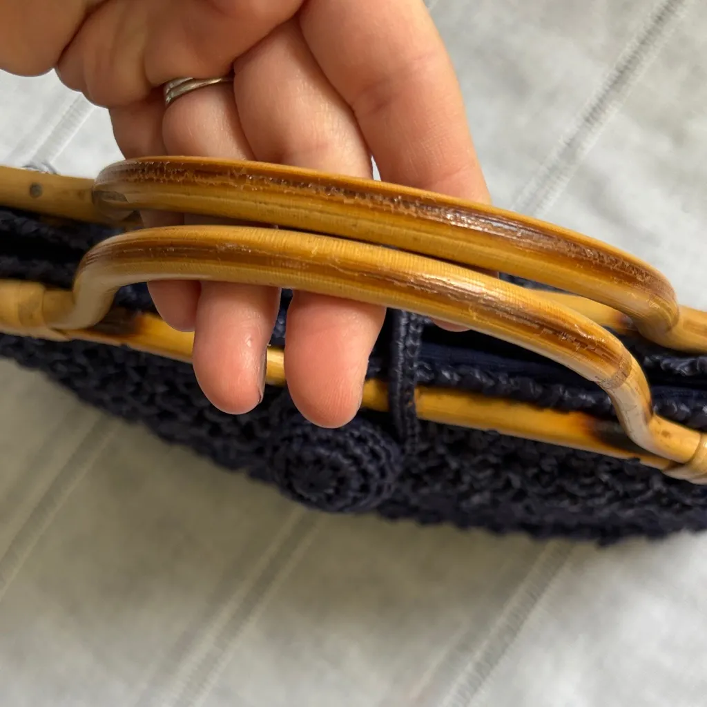 Walborg Dark Blue Raffia Bag with Bamboo Handles - Image 7