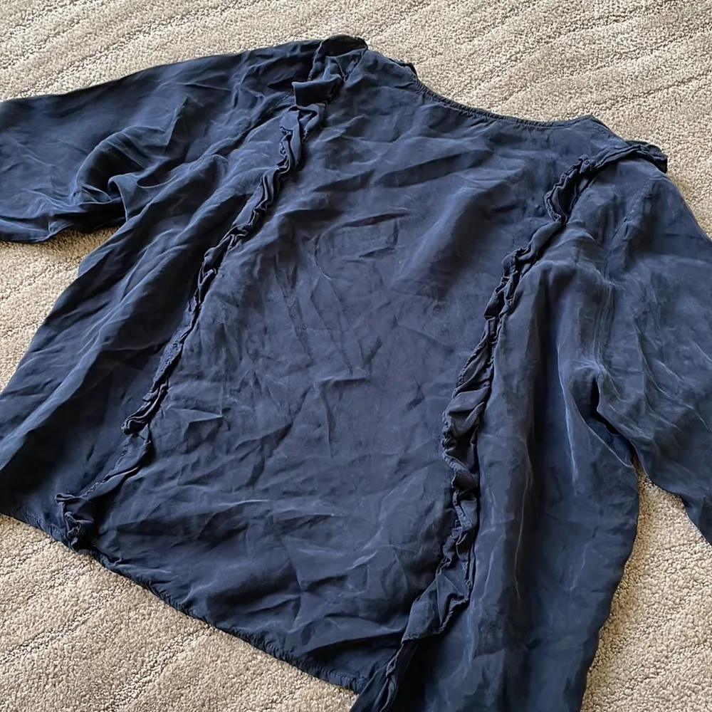 Zara premium denim collection 100% cupro ruffle frill silky suede like blouse - Image 12