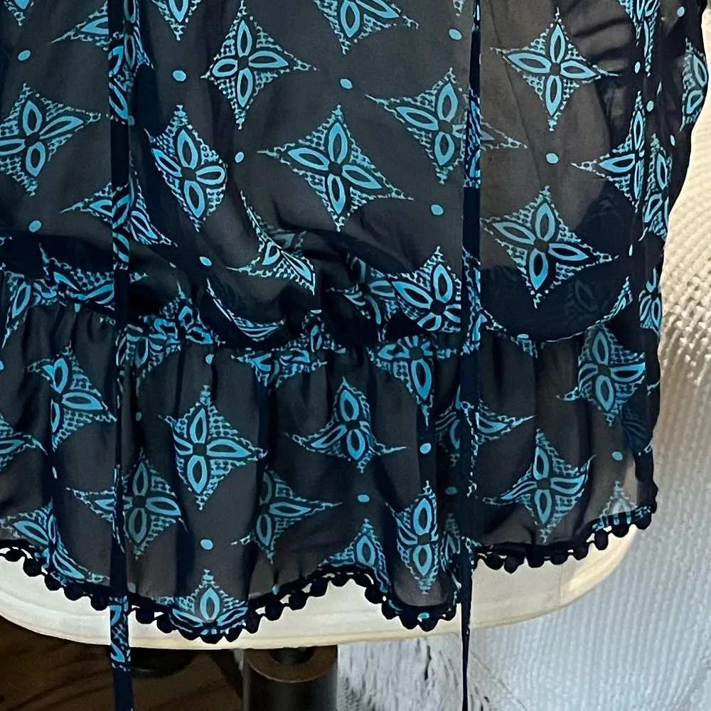 Blue Blousy Top Loose Womens Medium Semi Sheer - Image 12