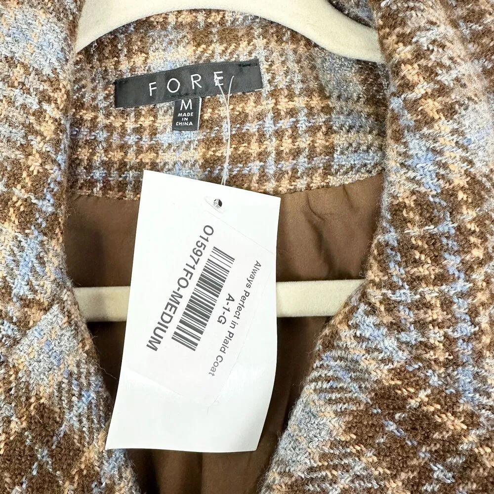 Fore Houndstooth Plaid Double Breasted Pea Coat Size Medium NEW Longline Brown - Image 6