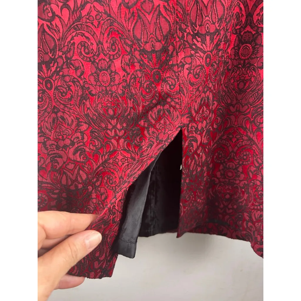 Worthington Red Black Damask Pencil Skirt Womens Size 6 Lined Front Slit Career - Image 4