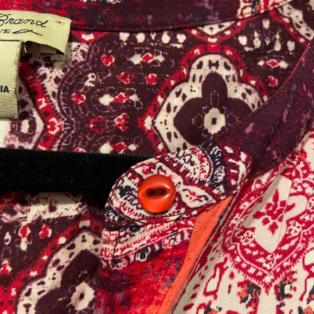 Lucky Brand Pink Purple Henley Popover Paisley Flowy Boho Peasant Top Size S - Image 5