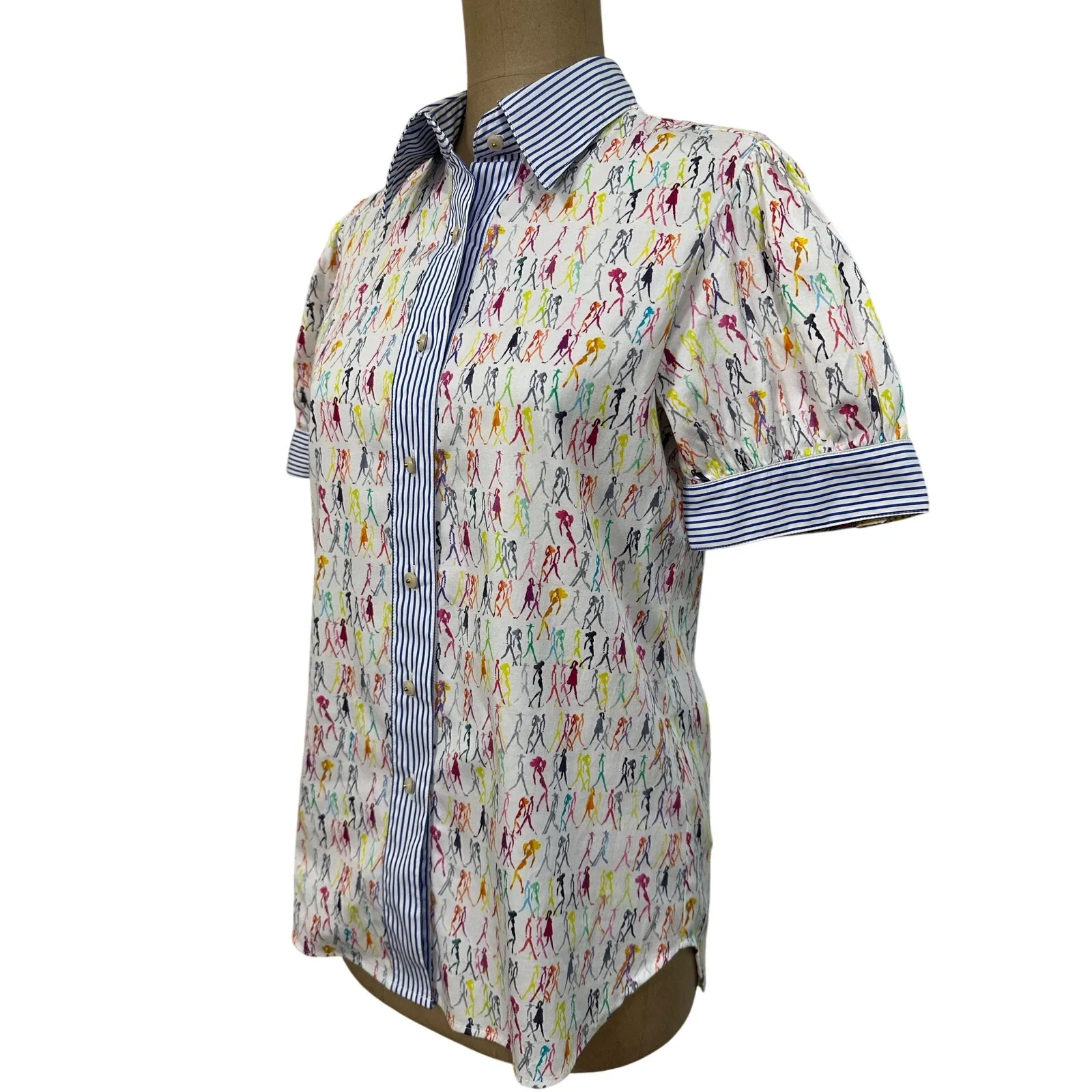 Robert Graham Blouse White Cotton Short Puff Sleeve Button Front Top - Image 8