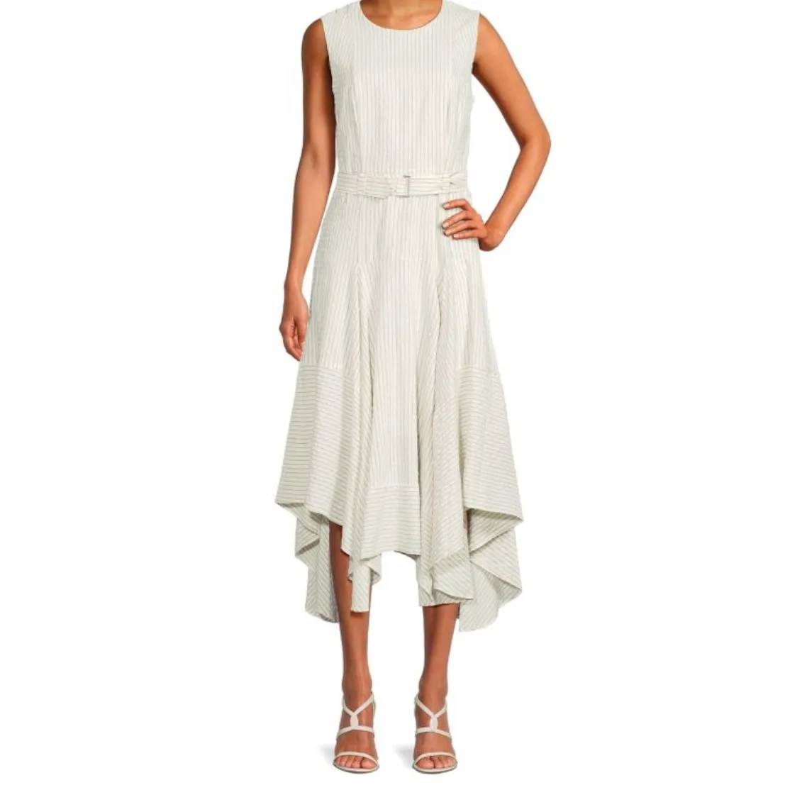 Saks off 5th sz 14 Calvin Klein Striped Flowy Handkerchief Hem Midi Dress Lined - Image 5