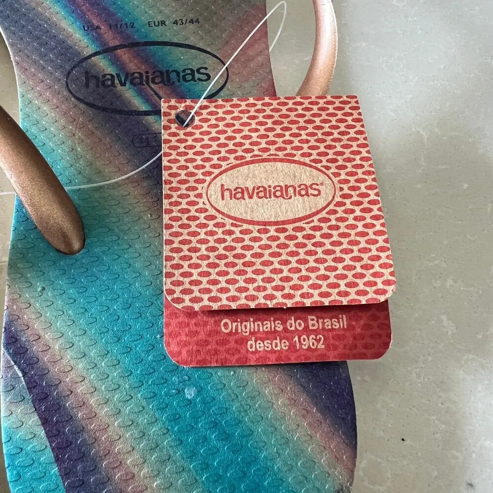 NEW HAVIANAS Sand Gray Marbled Flip Flops Sz 11/12 Rose Gold Summer Sandals Logo - Image 6